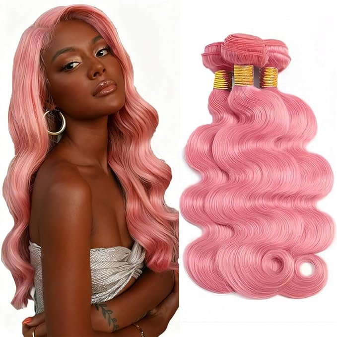 Hot Pink Human Hair Bundles Pink Body Wave Bundles 22 24 26 Inch Niegmeag Peruvian Virgin Remy Hair Extensions Double Weft Light Rose Bundle 300g