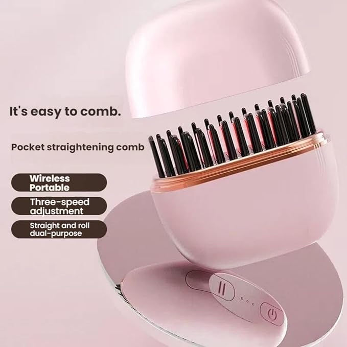Mini Straightener, Rechargeable Portable Hair Straightener Brush, Cordless and Portable,Travel Straightene Mini,Fast Heating,Suitable for Travel (Pink)