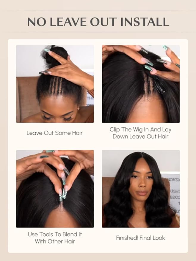 YIROO V Part Wig Human Hair Highlight Chestnut Brown Ombre Body Wave Human Hair Wig No Leave Out 12A Glueless Upgrade U Part Wigs Clip in Half Wig No Glue No Sew Beginner Friendly 150% Density 16inch