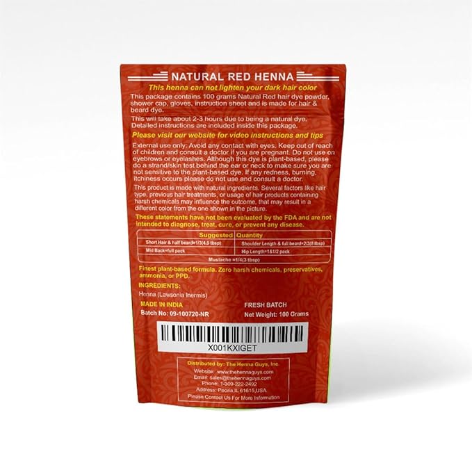 1 Pack Of Natural Red Henna Hair & Beard Color/Dye 100 Grams - Natural Hair Color, Plant-based Hair Dye - The Henna Guys