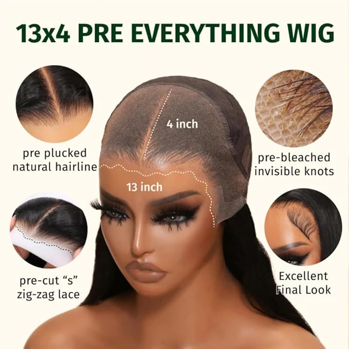 KLAIYI Pre Everything 13x4 Glueless Lace Front Wig Human Hair Water Wave Bye Bye Knots Put On and Go Wig Pre Cut Lace Pre Bleached Pre Plucked 30S Easy To Wear Beginner Curly Wig with Baby Hair 24Inch