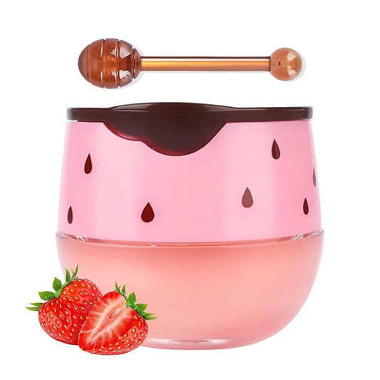 Strawberry Sleeping Lip Mask,Honey Balm Strawberry Lip Balm Honey Pot,Overnight Strawberry Lip Mask for Lip Care Product Moisturize Lip Skin,Plumping Lip and Hydrate Lips 1PC