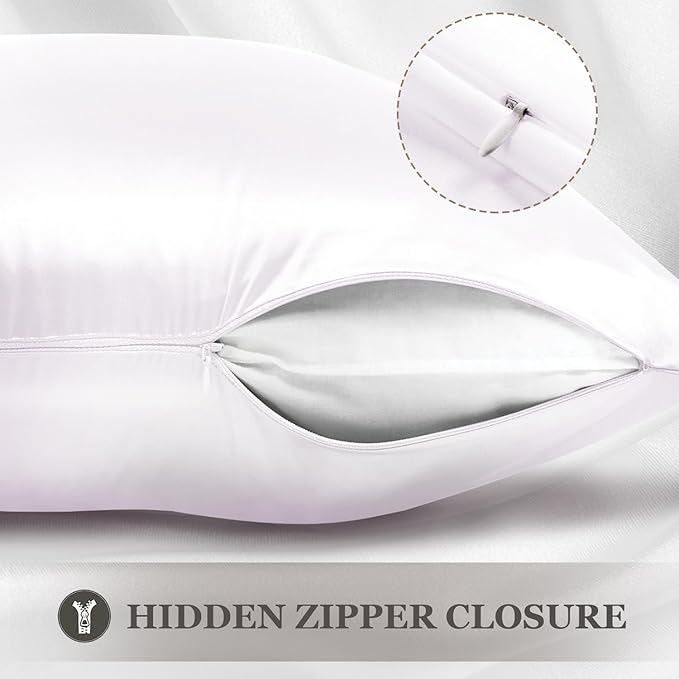 Adubor Mulberry Silk Pillowcase 2 Pack for Hair and Skin with Hidden Zipper, Both Side 23 Momme Silk,900 Thread Count, White, Queen Size,20x30 inch