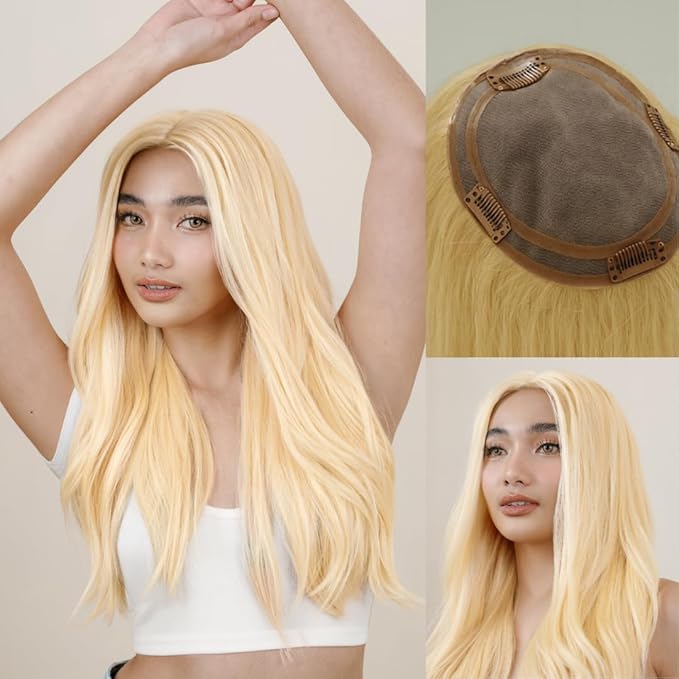 Katalaeya Hair 100% Human Hair Topper - Aurora Crown Double-Drawn Remy Clip-In Mono Base Top Piece for Women with Thinning Hair, Alopecia & Chemo Hair Loss (613)