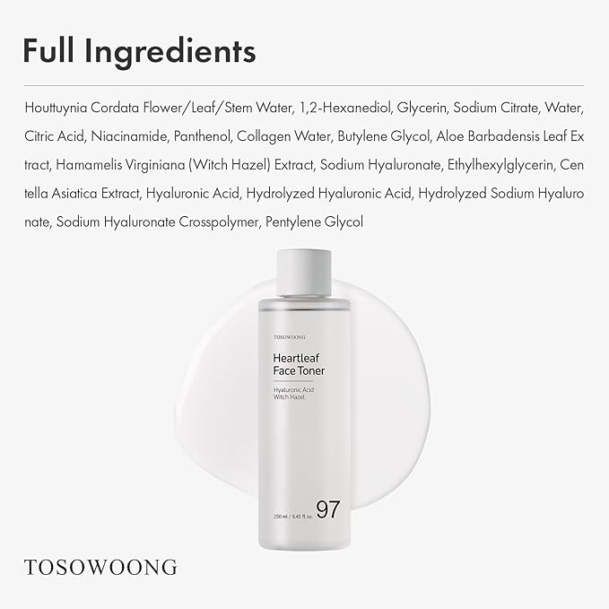Heartleaf Face Toner with 970,200ppm Heartleaf Water, Centella, Hyaluronic Acid, Witch Hazel, Trouble Care, Acne-Prone, Calming, Hydrating, Purifying, Korean Skin Care, 250ml, 8.45 fl.oz.