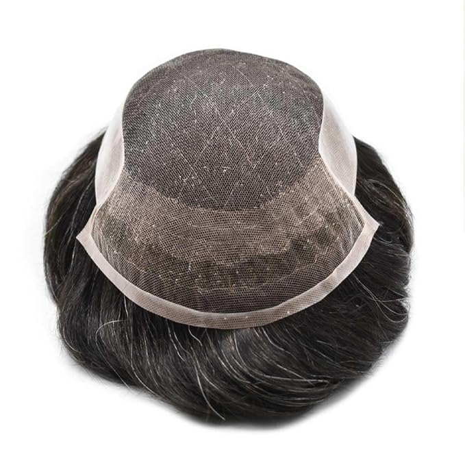 Toupee For Men Swiss Lace Hair System For Mens ToupeeL Human Hair Lace Hair Piece For Mens Toupee Hair Units 7X9#1B Off Black 120% Density