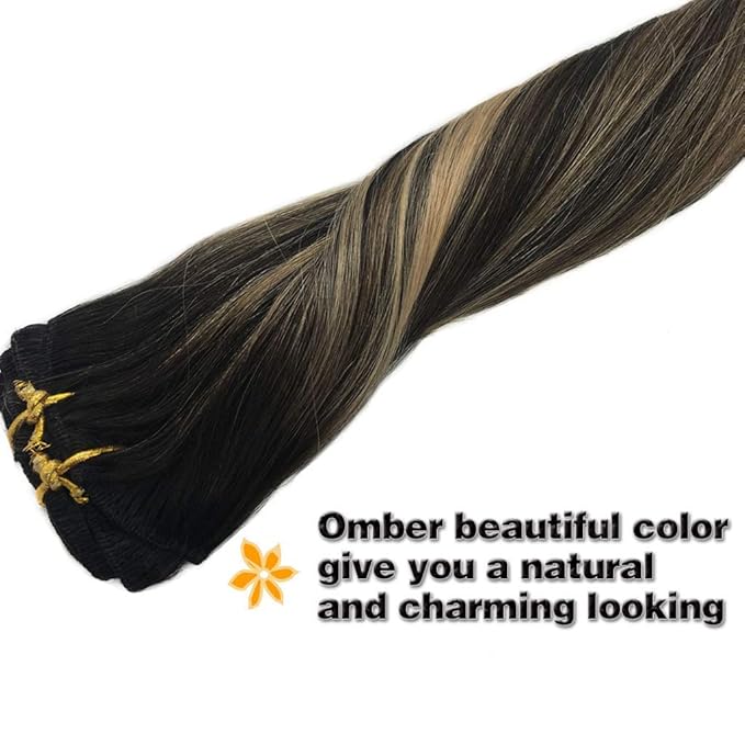 GOO GOO Clip in Hair Extensions Real Human Hair, Remy Human Hair Extensions Clip ins for Women, Natural Human Hair, 22inch 120g 7Pcs, 1B/16/1B Balayage Natural Black to Light Blonde