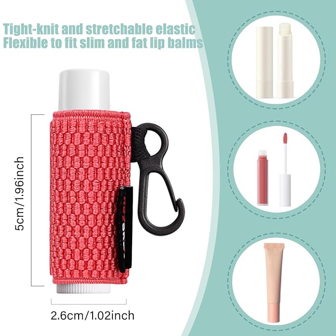 3PCS Lip Balm Holder Sleeves Keychain Lipstick Sleeves Lip Gloss Holder Keychain Chapstick Elastic Sleeves(Black/Rose/Beige)