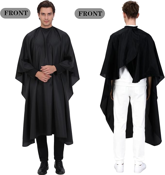 12 Pcs Barber Cape with Adjustable Snap Closure, Waterproof Hair Cutting Cape, 59 x 47 Salon Apron for Women Men, Professional Hair Cutting Salon Capes for Hairstylist Hair Dye, Black