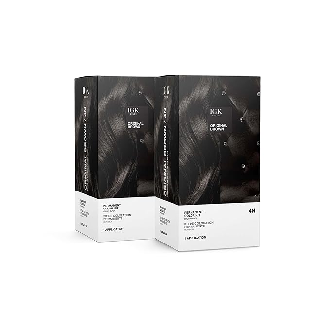 IGK Permanent Hair Color Kit | 4N Original Brown - Brown Black | 100% Gray Color Coverage + Strengthen + Shine | Ammonia Free