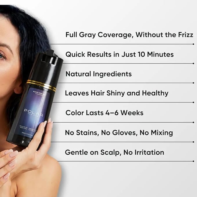 Polar Haircare - Medium Brown Hair Dye Shampoo for Women & Men - Natural Semi Permanent Color Shampoo for Gray Hair Coverage, Vegan - Instant Dye 6.76 Fl Oz