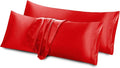 Aormenzy Satin Body Pillow Cover Set of 2, 20x54 Inches Red Body Pillow Case for Adults, Silky Soft & Cooling Pillowcase with Envelope Closure