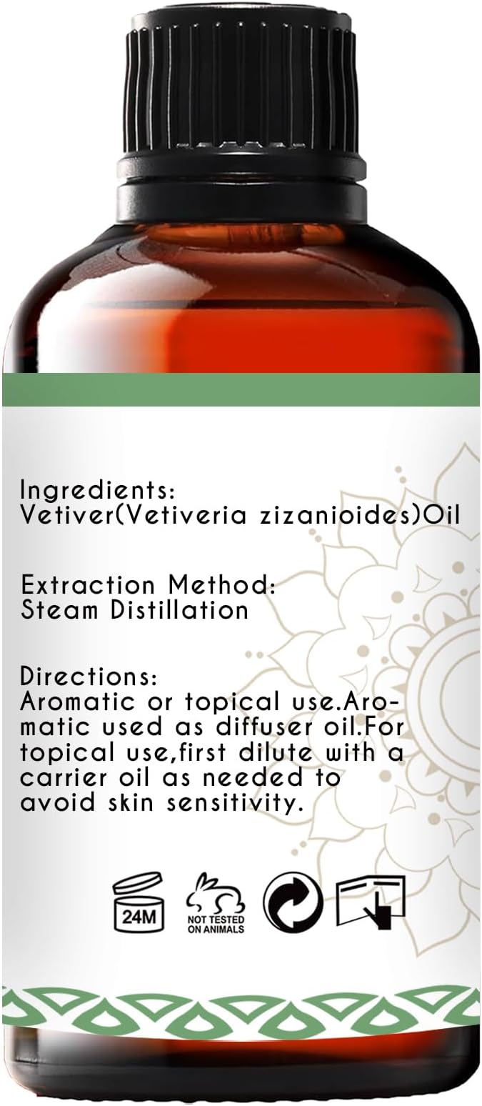 Vetiver Essential Oil Organic for Diffuser Skin Hair- 1 Oz