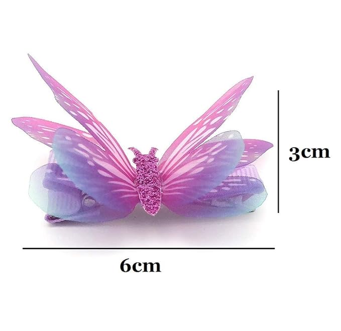 6Pcs/pack 3D Colorful Organza Butterfly Hair Clips - Chiffon Fairy Wings - Ribbon Wrapped Clips 0.4Inch Barrettes Hair Accessories For Women(Multicolor2)