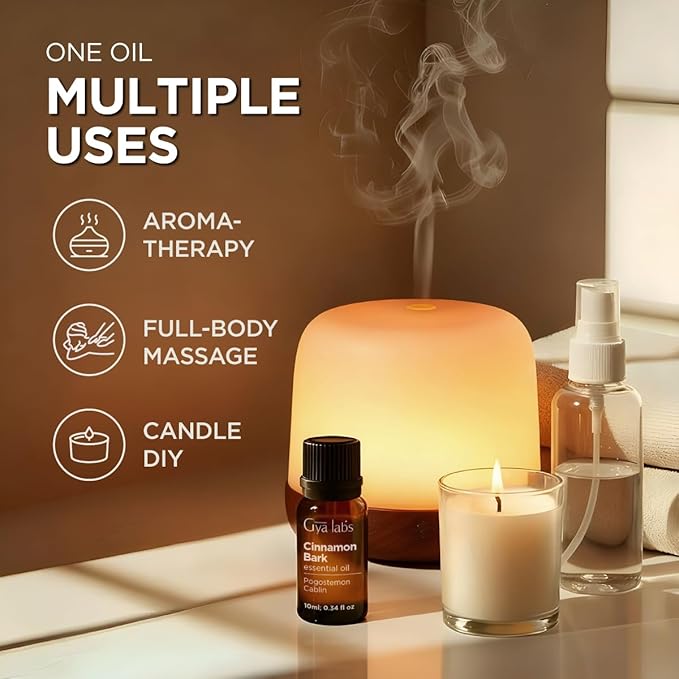 Gya Labs Cinnamon Bark Essential Oil - 0.34 Fl Oz - for Hair, Skin, Diffuser, Aromatherapy & DIY Candle Making Scent