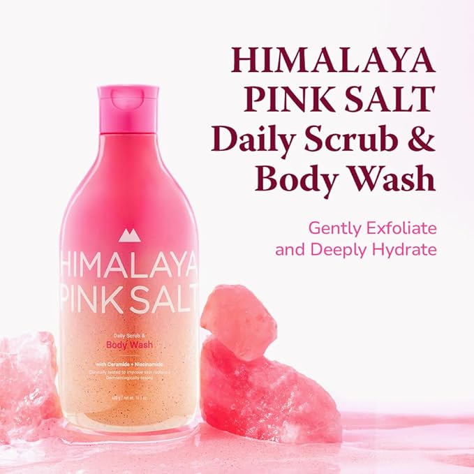 HIMALAYA PINKSALT Daily Scrub & Body Wash - Exfoliating Body Scrub, Dead Sea Salt & Himalayan Pink Salt, Natural Moisturizing Bodywash, Retinol & Hyaluronic Acid Shower Gel, Korean Skincare 14.1oz