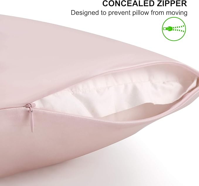 ALASKA BEAR Silk Pillowcase for Hair and Skin, Set of 2 Pure Genuine 22 Momme Mulberry Silk Pillow Cases Queen Size for Bliss Sleep Better Than Poly Satin, Zipper Closure(2pc, Pink)