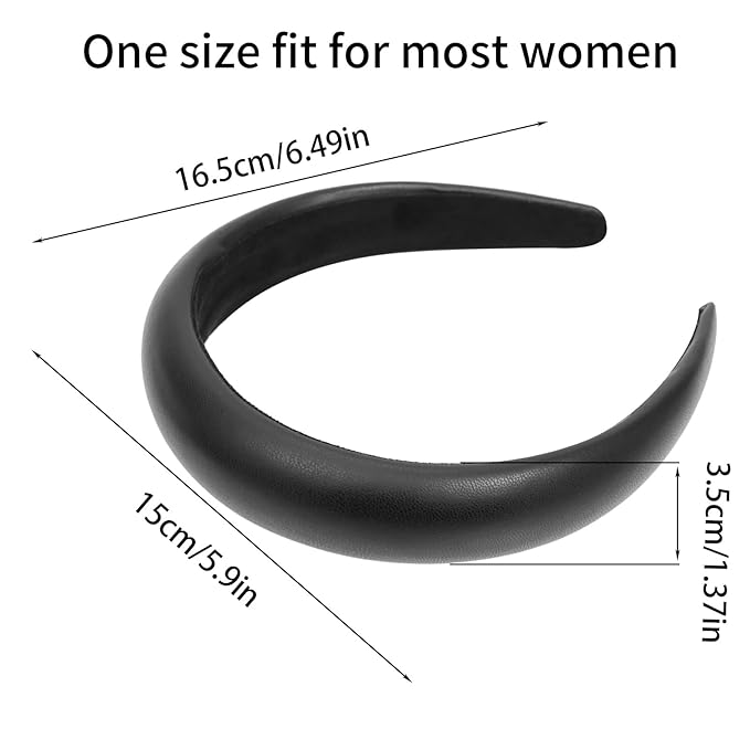 Black Wide Headband for Women Soft Leather Padded Headband Fashion Dressy Head Band High Elastic Comfortable Hairband Hair Accessories for Womens Hair
