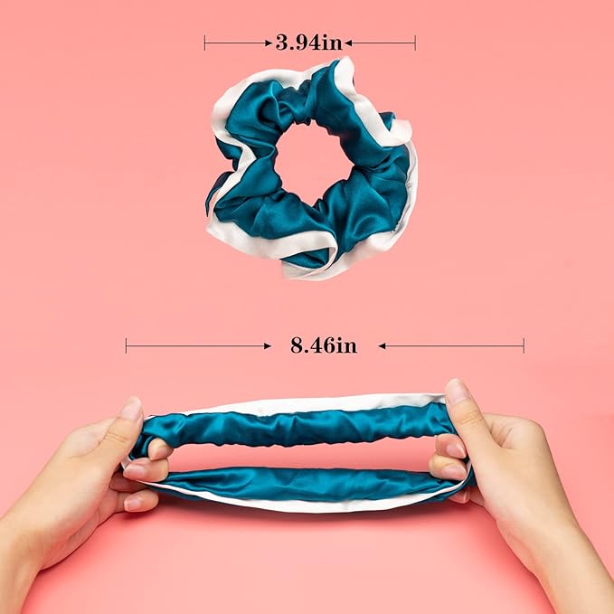 Silmer Silk Scrunchies for Hair Bicolor Hair Tie 100% Mulberry 3 Pack(Pink, Peacock Blue, Apricot)