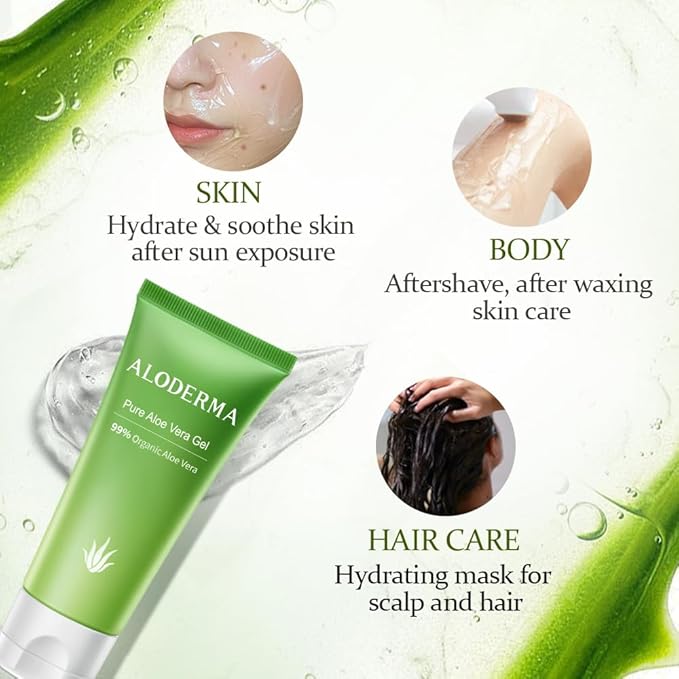 Aloderma 99% Organic Aloe Vera Gel for Face Made within 12 Hours of Harvest - Natural Hydrating Pure Aloe Vera for Soothing Skincare - Moisturizing Aloe Gel for Skin, Face, & Sensitive Skin, 4.02 oz