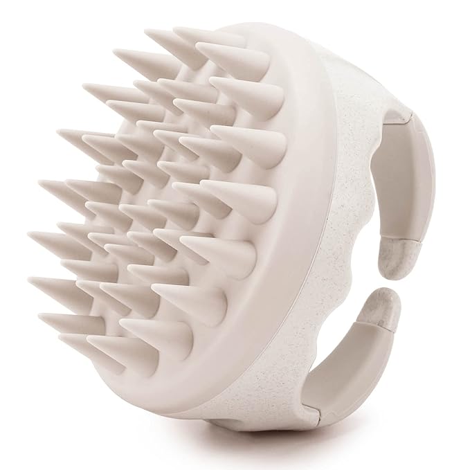 Hair Scalp Massager Shampoo Brush Hair Scrubber Washing Brush Silicone Scalp Exfoliator for Dandruff Removal- Beige