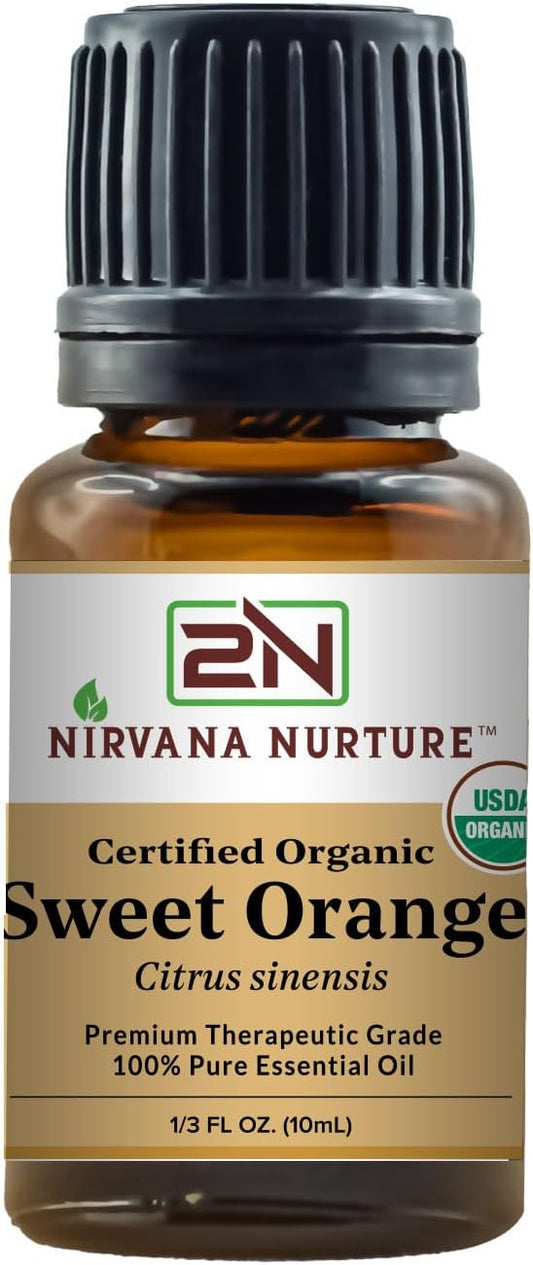 Sweet Orange Essential Oil USDA Certified Organic 100% Pure Premium Therapeutic Grade, Undiluted - Aromatherapy Diffuser for Calm and Relaxation, Skin Care, Hair Care