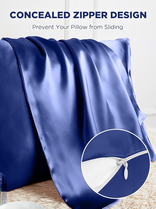 Mulberry Silk Pillowcase for Hair and Skin, SGMSILK 22 Momme Natural Silk Pillow Cases with Zipper, 6A Soft and Smooth Single Sided Pure Silk Pillow Cover (Royal Blue, King 20"x36")