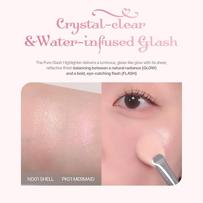 2aN Pure Glash Highlighter – Glass-Like Sheen Powder Highlighter for a Natural, Radiant Glow | Buildable, Long-Lasting, Lightweight Formula (PINKBELL, 0.8oz)