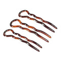 Parcelona French Sleek Brown Tortoise Shell Large 3 1/2" Celluloid Made in France Set of 3 Wavy Crink U Shaped Chignon Hair Pins Updo Bun Pin Sticks for Women and Girls