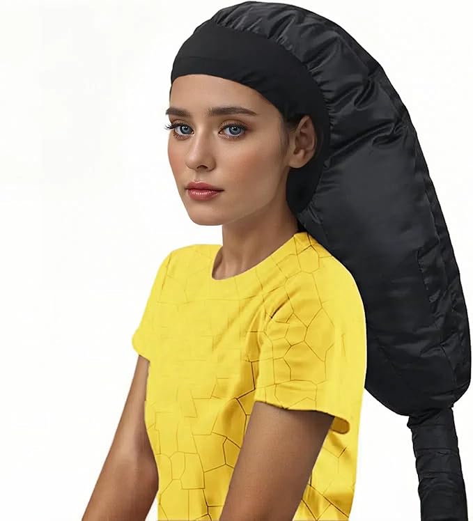 Hooded Hair Dryer for Curly Hair, Large Adjustable Blow Dryer Cap, Portable Hair Dryer Bonnet Attachment, Soft Diffuser for Fast Drying & Deep Conditioning, Headband Integrated Design (black)