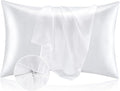 BEDELITE Satin Pillowcase with Zipper, White Pillow Cases Queen Size Set of 2, Super Soft and Cooling Similar to Silk Pillow Cases, Gift for Women Men(20x30 Inches)