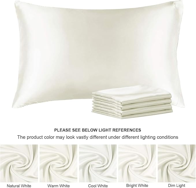 BEDELITE Satin Pillowcase for Hair and Skin, Super Soft Similar to Silk Pillow Cases 4 Pack with Envelope Closure, Cooling Pillowcases for Women Men (20"x36" King Size, Ivory)