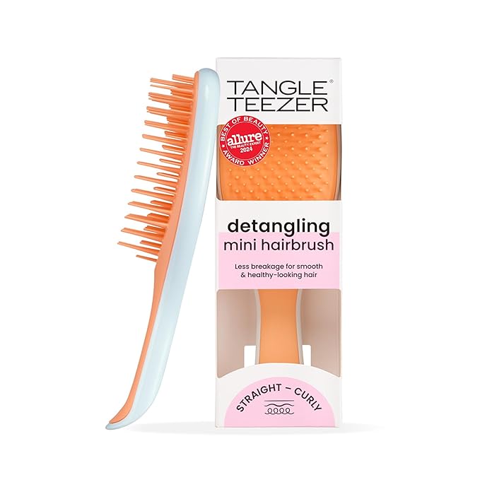 Tangle Teezer Ultimate Detangler Hairbrush, Eliminates Knots & Reduces Breakage, Mini Hair Brush for Travel, Small Hands & All Hair Types, Ice Blue & Sweet Orange