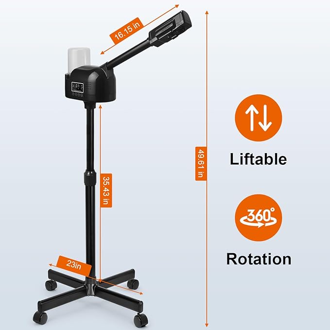 Professional Facial Steamer, Black Facial Steamer Upgrade PTC Heating, Esthetician Steamer Hot Mist Face Steamer for Salon Spa Beauty