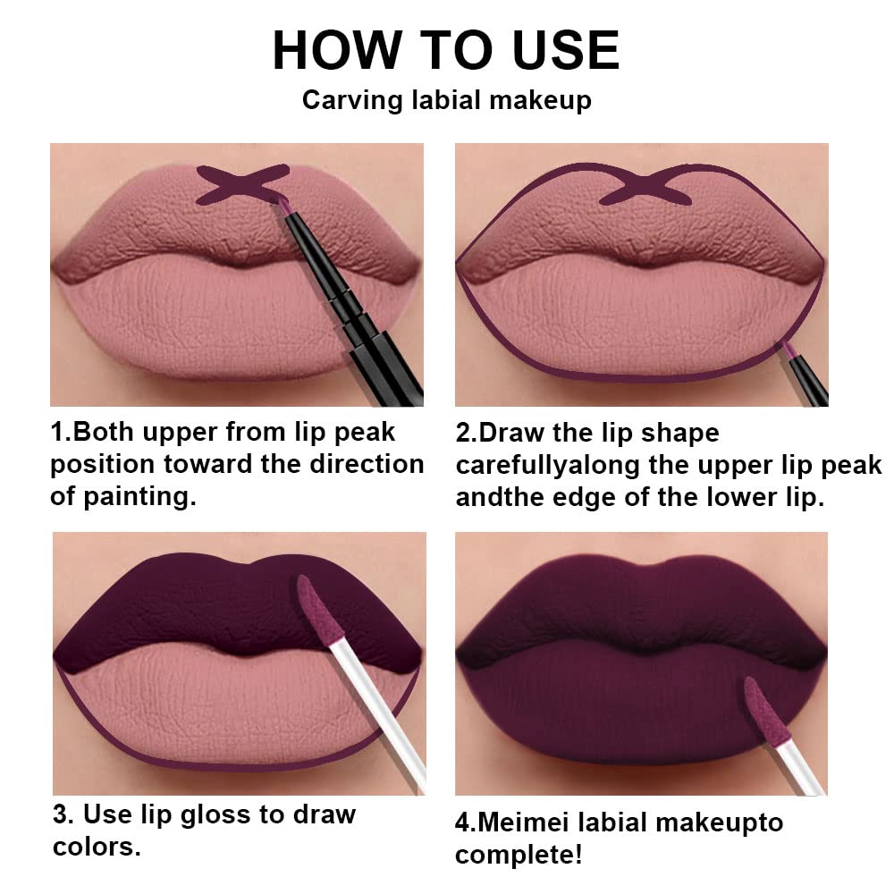 evpct 3Pcs Dark Red Purple Plum Matte Liquid Lipstick and Lip Liner Set for Women Matte Burgundy Lip Tint Stain Long Lasting Waterproof, Black Cherry Blood Red Mauve Brown Gothic Goth Lipsticks Makeup