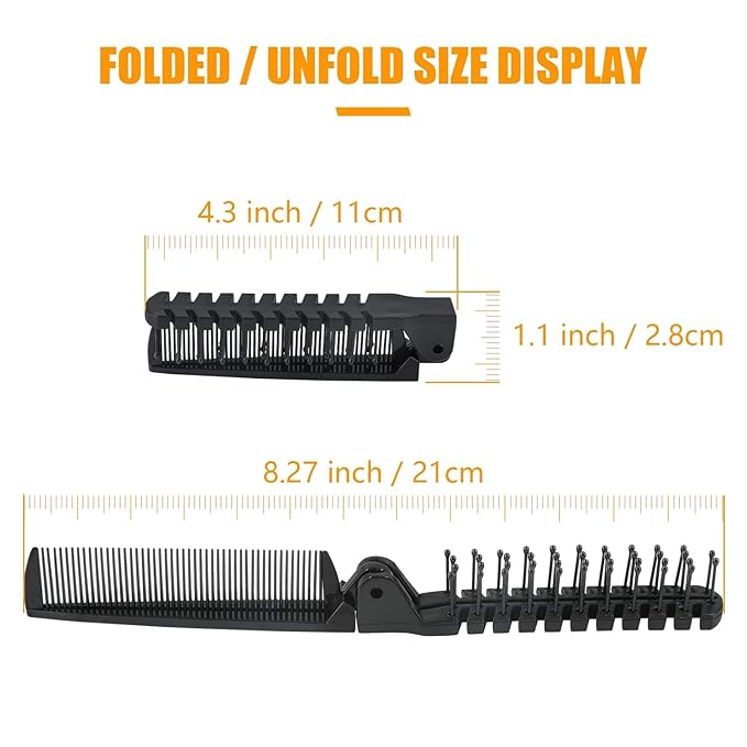 Folding Comb, 24PCS Travel Hair Brush and Comb Set, Portable Foldable Plastic Hairdressing Tools, Anti-Static Hair Comb, Double Headed Hair Brush for Men Women (Black)