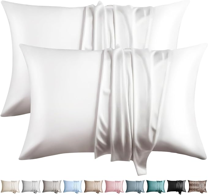 100% Silk Pillow Cases 2 Pack Queen Size Mulberry Silk Pillowcase for Hair and Skin Set of 2 Highest Grade 6A Silk Soft Breathable Cooling with Hidden Zipper, White
