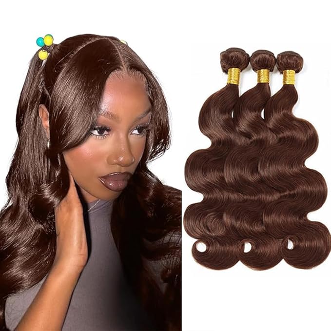 Brown Body Wave Bundles Human Hair Color 4 Bundle 24 24 24 Inch Niegmeag Brazilian Virgin Soft and Silky Remy Hair Extensions Chocolate Brown Bundle