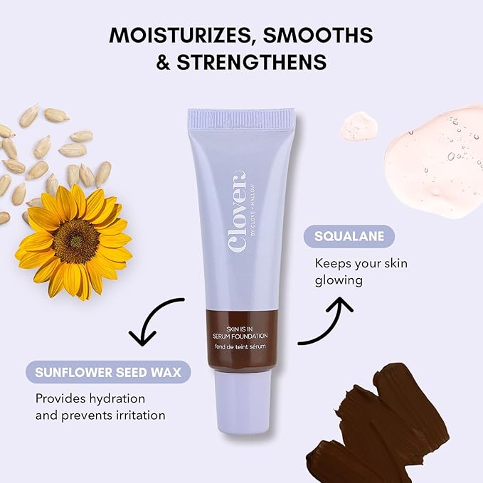 Clover Skin Is In Serum Foundation | Hydrating Face Serum, Lightweight Foundation, Cruelty-Free & Vegan | With Squalane And Sunflower Seed Wax | 30 ml - Shade 14 (Deep)