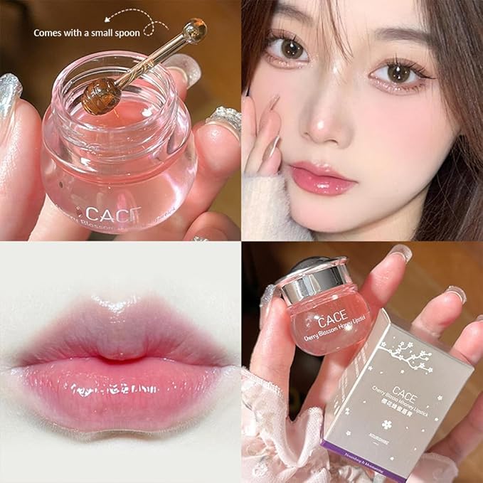 Moisturizing Cherry Blossom Honey Lip Oil Lipsticks,Hydrating Propolis Lip Sleeping Mask,Cherry Lip Balm Honey Pot Lip Mask, Prevent Dry&Cracked, Nourishing Repair Dry Crack Lipblam Lips Care