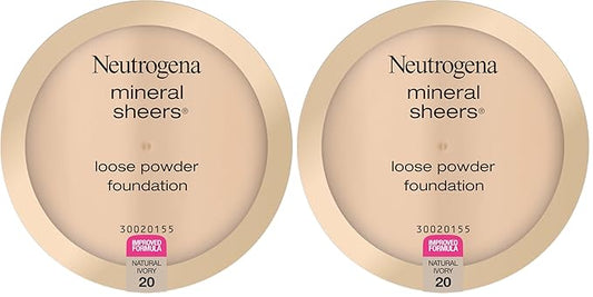 Neutrogena Mineral Sheers Lightweight Loose Powder Makeup Foundation with Vitamins A, C, & E, Sheer to Medium Buildable Coverage, Skin Tone Enhancer, Face Redness Reducer, Natural Ivory 20,.19 oz