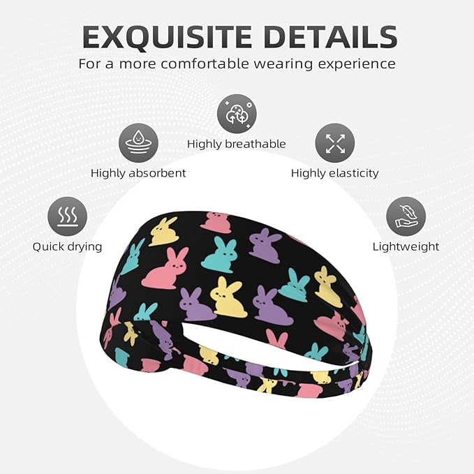 Easter Bunny & Eggs Style Sports Headband for Men Women Moisture Wicking Sweatband for Basketball, Running, Gym