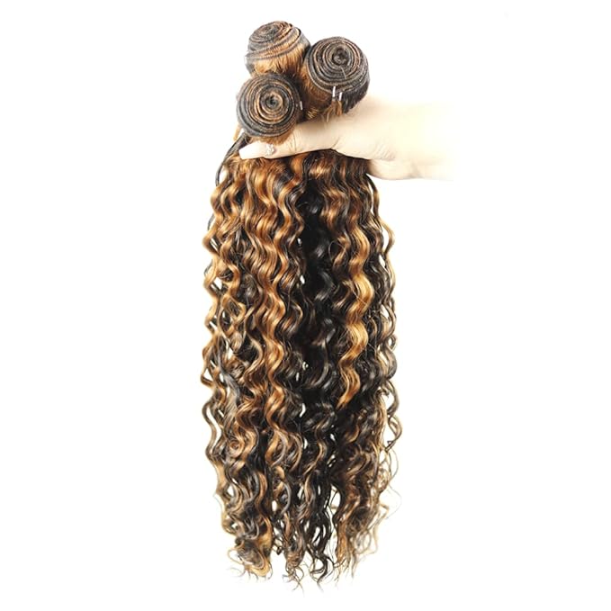 30 32 34 Inch P1B30 Bundles Human Hair Highlight Deep Wave Bundle Brazilian Virgin Remy Hair Extensions Niegmeag 2 Tone Black and Light Brown Deep Wave Bundle 300g