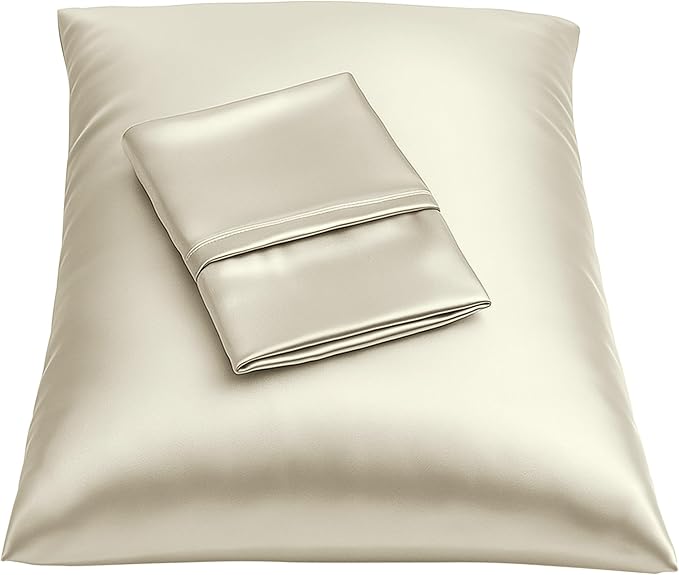 BLISSFORD Satin Pillowcase with Zipper, for Hair and Skin Care, Feels Soft and Cool Like a Silk Pillowcase, Satin Pillow Cases 2 Pack, Slik Pillow Cover, Ivory - Queen Size, Set of 2
