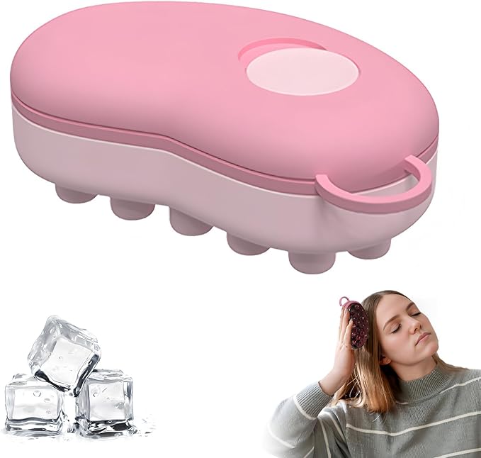 Ice Compress Scalp Massager Hair Growth Massage Comb - Upgraded Raised Dot Ice Tray Design for Tension Headache Relief and Scalp Care (Pink)