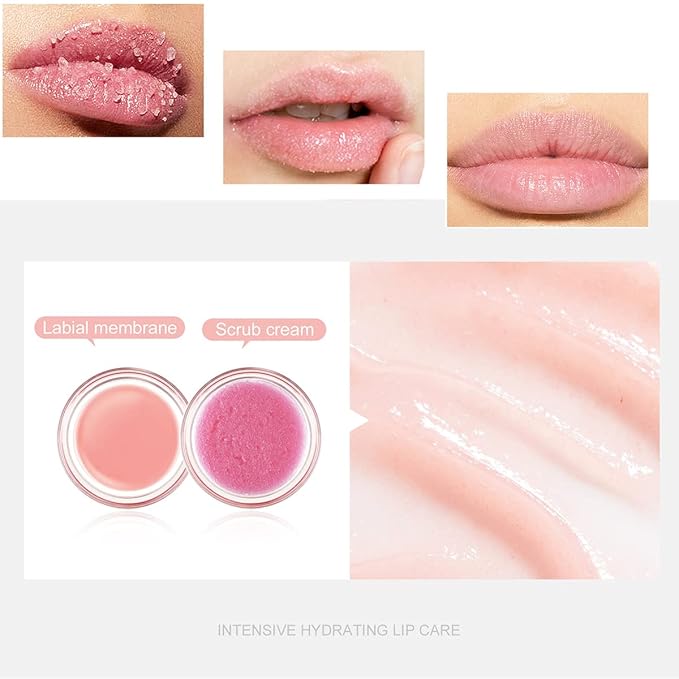 Lip Scrub & Lip Mask Lip Care Kit, Exfoliating Lip Scrub with Double Effect, Repair Lip Mask for Repairs Dry & Cracked & Chapped & Peeling Lips, Lip Care Gift for Women Girl