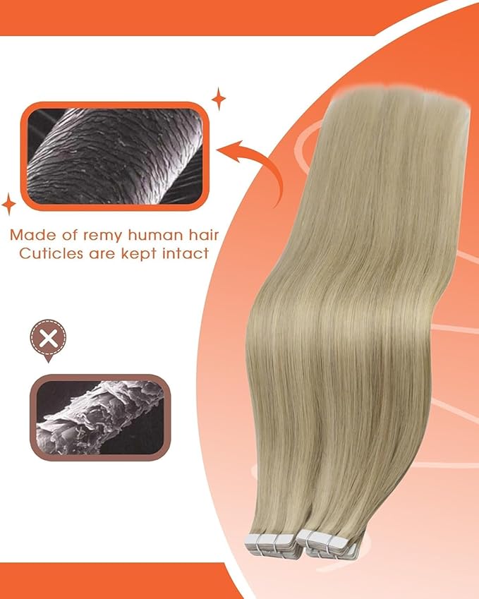 Sunny Hair Tape in Hair Extensions Real Human Hair Invisible Remy Hair Extensions Tape ins for Women Dark Honey Blonde Highlight Medium Blonde 22 inch 25G