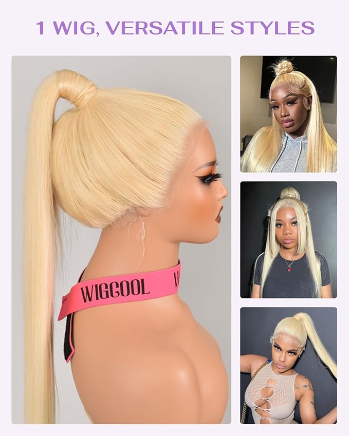 Hidden Strap Straight 360 613 Lace Front Wigs Human Hair Invisible Strap Pre Plucked 180% Density SALON-Quality Blonde Wig with Drawstring Glueless Wigs HD Full Lace Human Hair Wigs 26inch