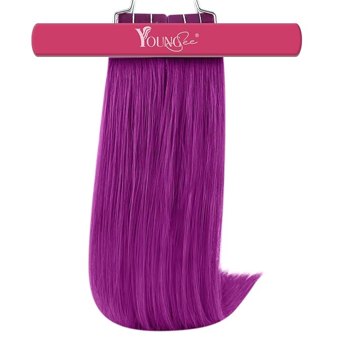 YoungSee Invisible Tape in Hair Extensions Purple Hair Extensions Tape in Colored 25g 10pcs Tape Extension Real Human Hair Purple 20Inch for Girls Party Remy-Hair