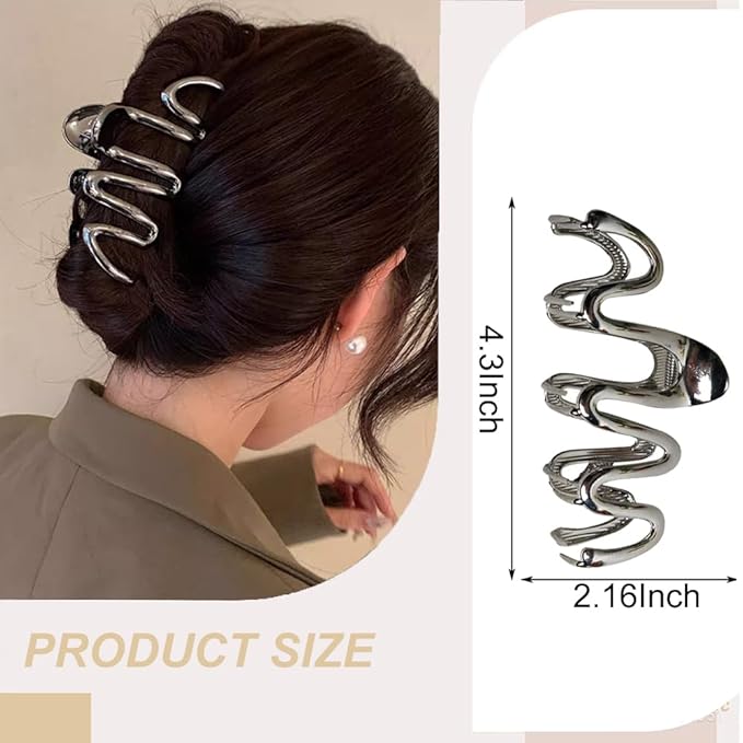 1 Pack Hair Claw Clips for Thick Long Hair, Black Metal Wave with Design Big Jaw Clamps Hair Accessories for Women, Fashion Elegant Wavy Hairgrip No-crease Hair Clips Styling Tools Birthday Gifts